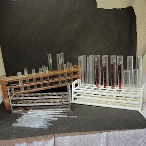 Vintage Test Tube Rack Set with Glass Tubes And Small Pipettes